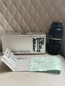 NIKON F NIKKOR MICRO-NIKKOR 105mm f/4 CAMERA LENS w/ PN-1 COMPLETE IN BOX - Picture 1 of 9