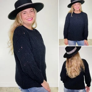 NWOT Sew in Like Love Crew Neck Chenille Sweater XL Black Long Sleeve Soft - Picture 1 of 12