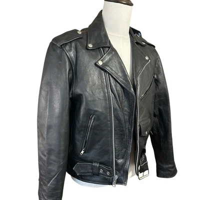 Chaqueta de Cuero Unik De Colección Para Hombre Talla 40 Clásica Motociclista MOTO Bolsillos Negra Foto 1 de 4