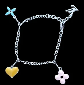 Louis Vuitton Monogram Charm Bracelet Enamel Silver Tone 6.5" -7.5" - Picture 1 of 4