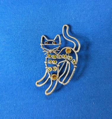 Broche prendedor Lia Sophia gato estrás cristales diseño alambre caja vintage años 90 Foto 1 de 4