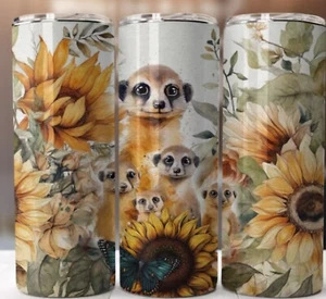 Family of Meerkats with Sunflowers 20 oz Stainless Steel Tumbler Handmade - Picture 1 of 1