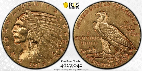 1913-S PCGS AU53 $5 Gold Indian Half Eagle Cover