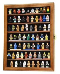 Minifigures Display Case 70 Pcs LEGO Toy Miniature Wood Walnut Wall Rack Cabinet - Picture 1 of 10