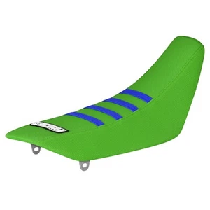 2002-2022 Kawasaki KLX 110 gripper seat cover all GREEN w/ TM BLUE ribs #71 - Picture 1 of 5