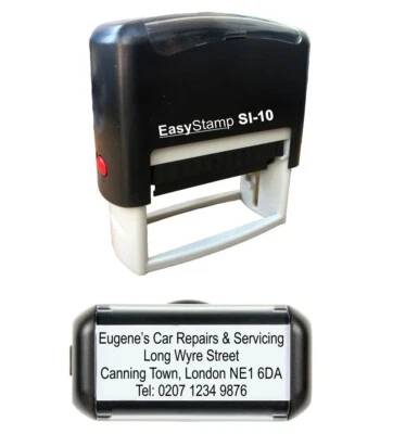 EASYSTAMP 4 Line Custom Rubber Stamp Self inking Name Business Address Garage School