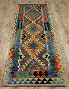 Multicolor Handmade Afghan/Turkish Kilim Runner Aztec Wool Rug, 207x77 CM - Picture 1 of 6