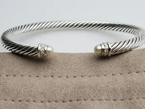 David Yurman Cable Classics Bracelet with Pearls and Diamonds, 5mm Size Small - Picture 1 of 7