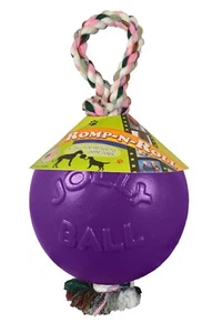 Jolly Pets Romp-n-Roll 4.5 inch Purple Rubber Ball with Rope for Dogs - Picture 1 of 7