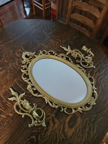 Vintage Dart Gold Oval Wall Mirror Burwood & TWO Wall Sconces Grouping Cover