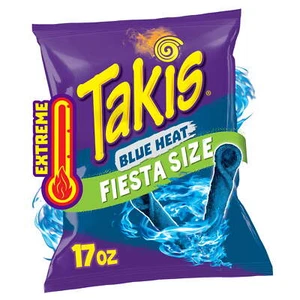 Takis Blue Heat 17 oz Fiesta Size Bag, Hot Chili Pepper Rolled Tortilla Chips - Picture 1 of 8