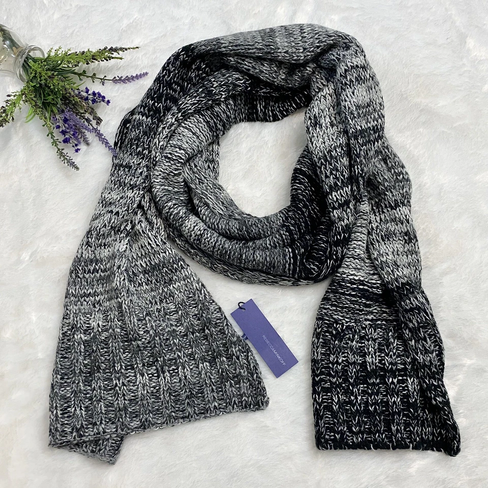 Rebecca Minkoff Black & Gray Melange Knit Scarf NEW Oversized $88 Space Dye - Image 1 of 4
