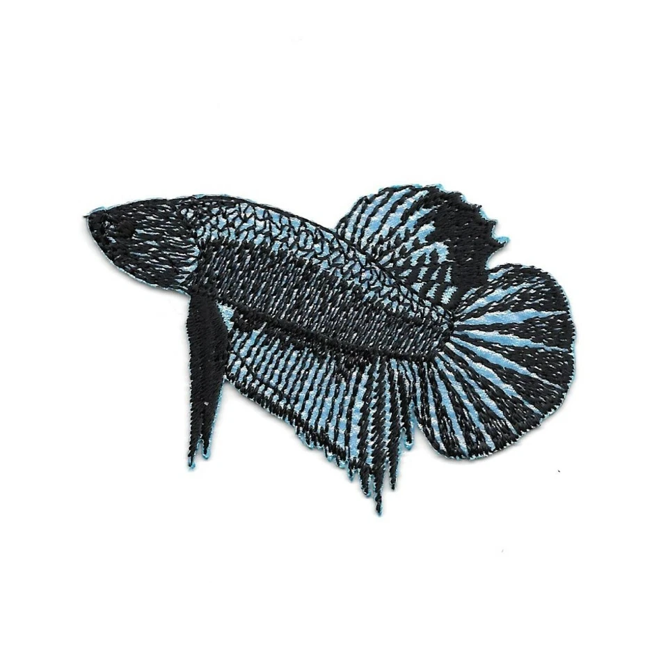 Betta Beta Fish Patch Royal Blue Halfmoon Embroidered Cut out Iron on Sew on 3" - Image 1 of 1