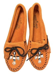 Minnetonka Orange Women's Thunderbird Boat Sole Moccasin Women NOS w/ Box Sz 10 - Picture 1 of 6