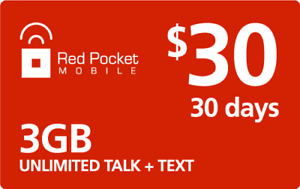 RED POCKET WIRELESS  Prepaid $30 Refill Top-Up PIN Card , AIR TIME RECHARGE 