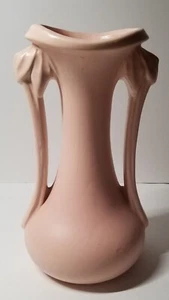 Vintage McCoy Keramik Vase Lilie Knospe Blätter Knospen Blüten Griffe hellrosa 9,5"x5" - Bild 1 von 5
