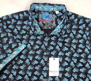 New Robert Graham Men's Classic Fit Rexburg Skull Short Sleeve Shirt Black SZ. M - Picture 1 of 7