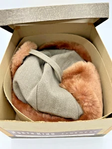 Boxed 1950's NorthKing Stormcap 7 1/4 Charcoal Vintage Winter Flap Fur & Quilted - Picture 1 of 13