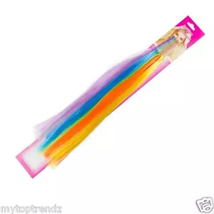 12 Bright Neon Multi Coloured Clip in Faux Hair Extensions Strips on Bobby Pins - Picture 1 of 3