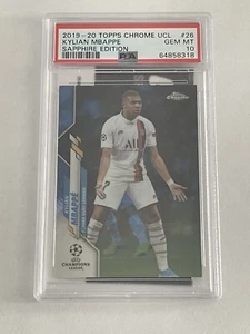 Kylian Mbappe 2019-20 Topps Chrome CL Sapphire PSG card #26, PSA 10 - Picture 1 of 2