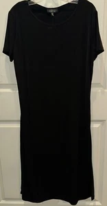NWT Lbisse Black Maxi Short Sleeve Dress Size 1X Side Slits Made in the USA - Picture 1 of 5