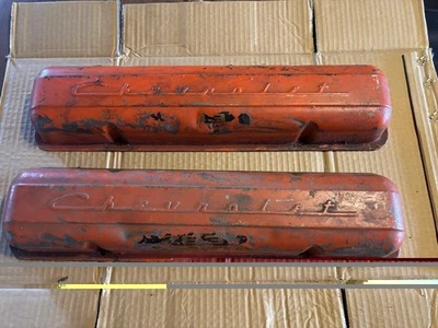 CHEVY SCRIPT 283 327 350 Original VALVE COVERS CHEVROLET STAMPED - Image 1 of 4