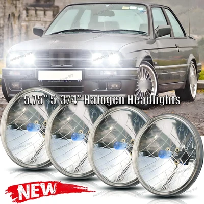 FIT BMW 325i 528i 535i E30 4PCS 5-3/4 5.75" INCH Headlights Hi/Lo Beam White H4 - Image 1 of 4