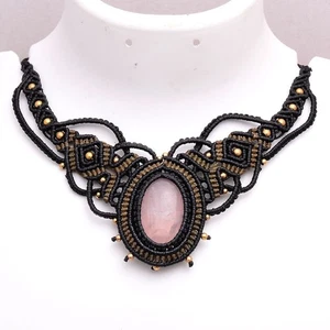 Gentle Guardian~ Natural Rose Quartz Hand Made Macrame Choker Crystal Necklace - Picture 1 of 8