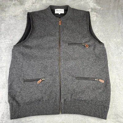 Harley of Scotland Vest Mens Large Gray Wool Zip Pockets Lined Made in Scotland - Image 1 of 4