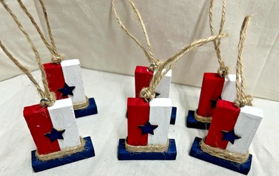 Chapéus/ornamentos/madeira/decorações de árvores/conjunto de 6/vermelho-branco-azul Tio Sam - Imagem 1 de 2