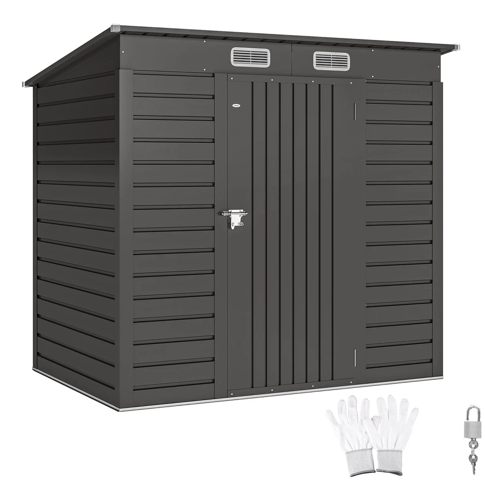 Outsunny 6.3 x 4.3FT Galvanised Metal Garden Shed with Lockable Door, Grey