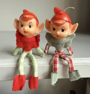 Set of 2 Vintage Christmas Pixie Elf Japan Wire Body Rubber Head 4” - Picture 1 of 3