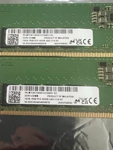 Micron 2x16GB 1Rx8 PC5 DDR5 5600MHz UDIMM MTC8C1084S1UC56BD1 KF Total:32GB - Picture 1 of 2