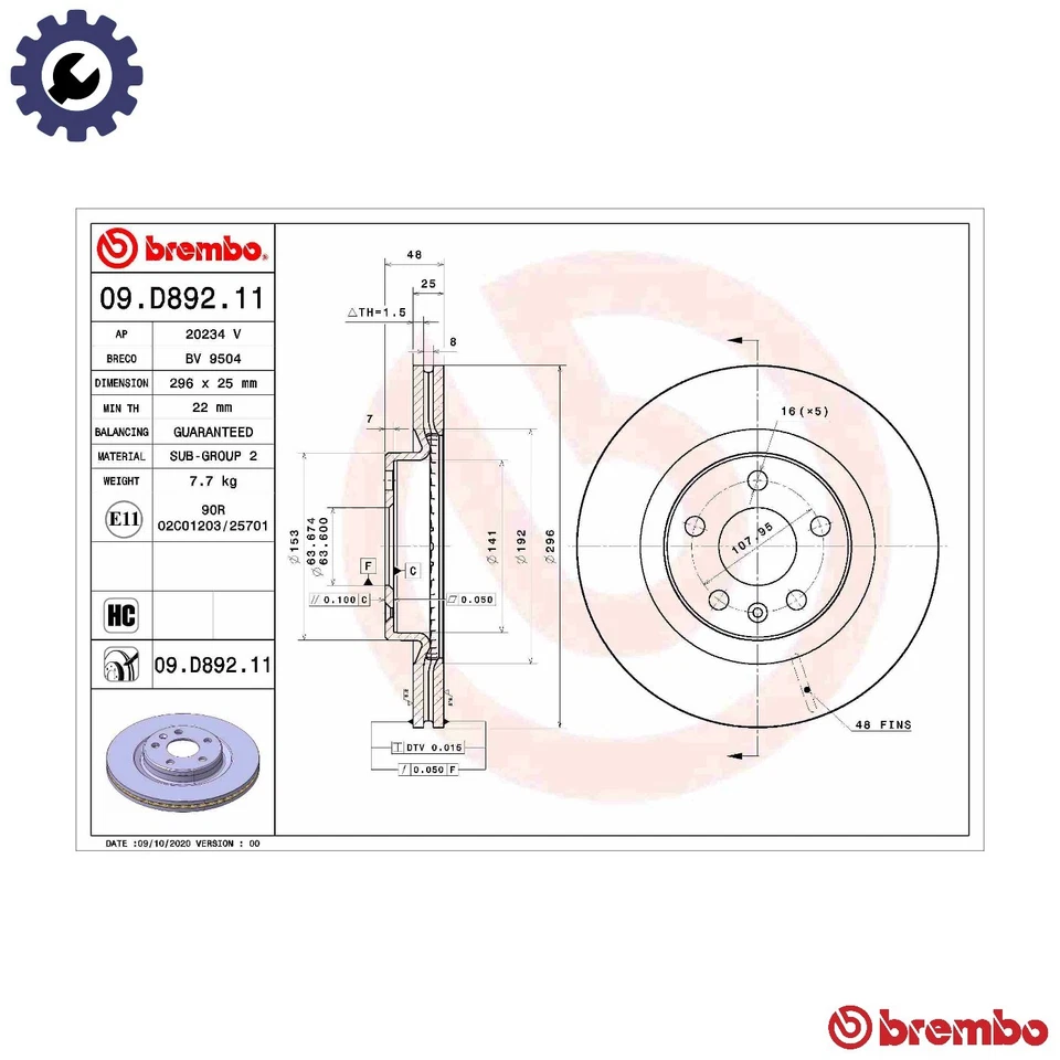 2x BRAKE DISC 09.D892.11 FOR VOLVO B3154T5/3154T10/3154T9/3154T7/3154T2 1.5L - Image 1 of 4