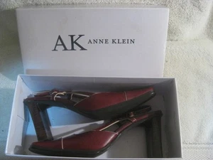 Anne Klein Slingback Chunk 3" Heel Brown Leather Shoes Womens 6.5M - Picture 1 of 12