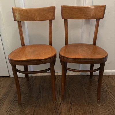 2 VTG Thonet Orig Bentwood Cafe Bistro Chairs Carved Seas Lable 1 Park Ave NYC - Image 1 of 4