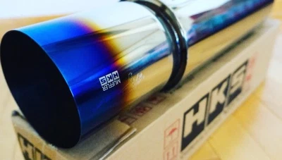 HKS SILENCIADOR DE ESCAPE ÚNICO UNIVERSAL HI-POWER TITANIO Entrada 2.5" Salida 4" Pulgadas Foto 1 de 4