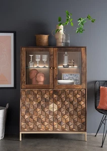 Highboard Schrank 99x139cm Massivholz Mango & Metall goldfarbig NEU OVP!!! - Bild 1 von 6