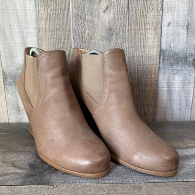 Mujeres Audrey Brooke Cindy Marrón Taupe Cuero Cuña Tobillo Chelsea Botas Talla 10 Foto 1 de 4