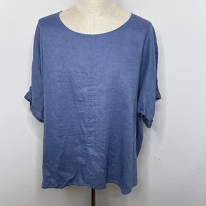 J.Jill 2X Linen Tunic Top Blue Shirt Round Neck Short Sleeve Shirt - Picture 1 of 8