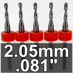 2.05mm .081" #46 Solid Carbide Drill Bits 1/8" Shank 5 Pieces Premium Grade R/S - Picture 1 of 5