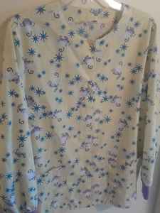 Dagacci Warm-up Scrub Jacke S gelb blau lila Affe Sterne Wolken 2 Taschen - Bild 1 von 12
