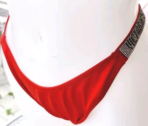 victorias secret XL Shine Strap Red Bikini Bottom High Leg Brazilian Rhinestone - Picture 1 of 4
