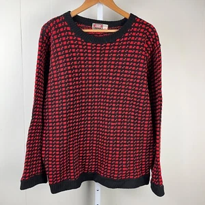 Devold Design Vintage Crewneck Sweater Mens Large Black Red Wool Norway - Picture 1 of 6