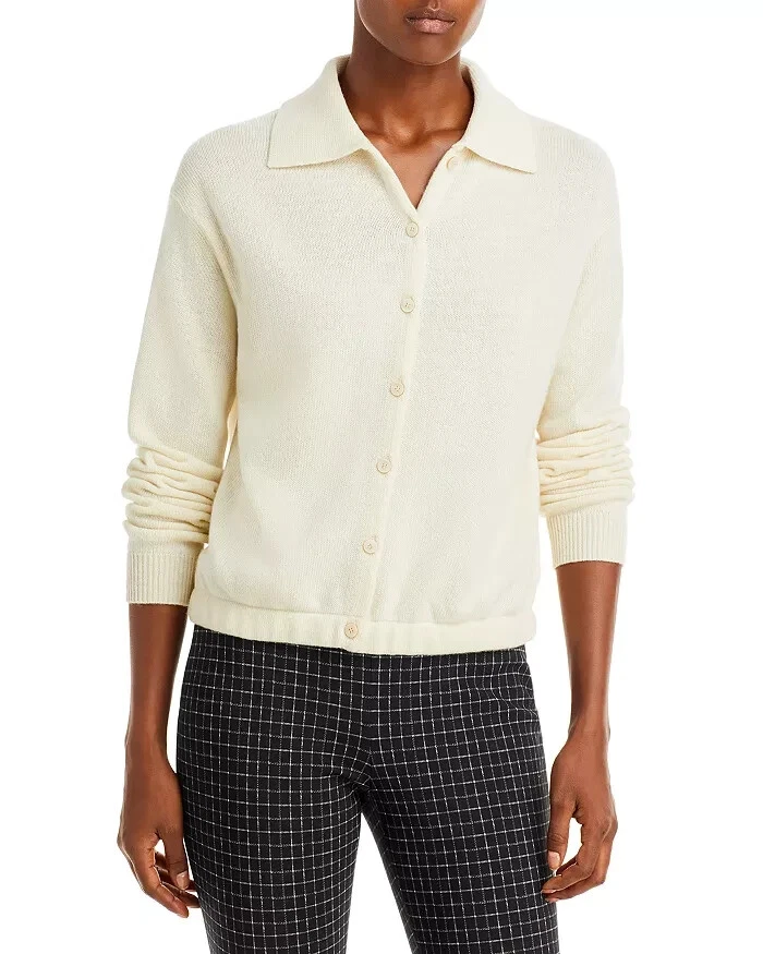 Theory L93821 Womens Ivory Wool & Cashmere Crop Polo Cardigan Size P