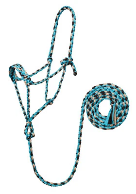 Weaver Leather Braded Mule Tape Rope Halter W/Lead 35-7820-404-TQU/BR/TAN - Image 1 of 2