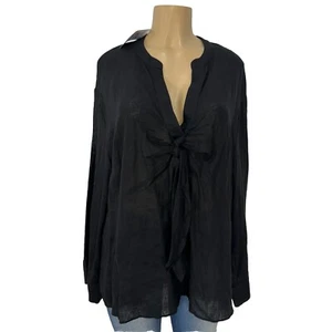 Michael Kors Black Linen Blend Tie Front Tunic Shirt Womens Size 1X Casual Tops - Picture 1 of 23