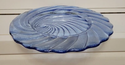 IVV ITALIA AZUL REDONDO VIDRIO QUESO PLATO DISEÑO CONCHA MARINA 13,25 PULGADAS Foto 1 de 4