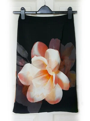 WALLIS Black & Peach Floral Print Skirt, size 8 - VGC - Image 1 of 3
