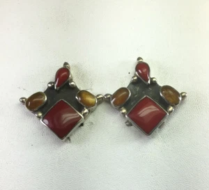 Vintage Sterlingsilber echter Bernstein & Jaspis Cocktail Ohrringe Größe 0,90" - Bild 1 von 5